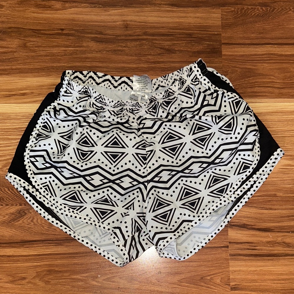 Stylish Black and White Geometric Varsity Shorts